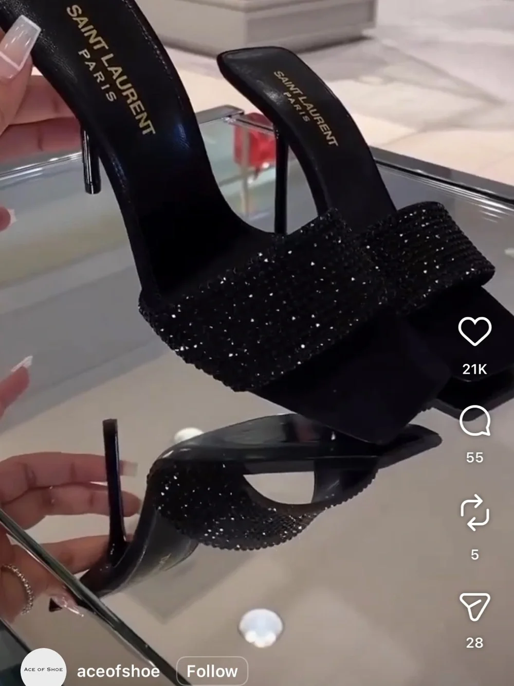 Saint Laurent Black Glitter Crystal-Embellished Slide Heels size 37.5 - Picture 7 of 8